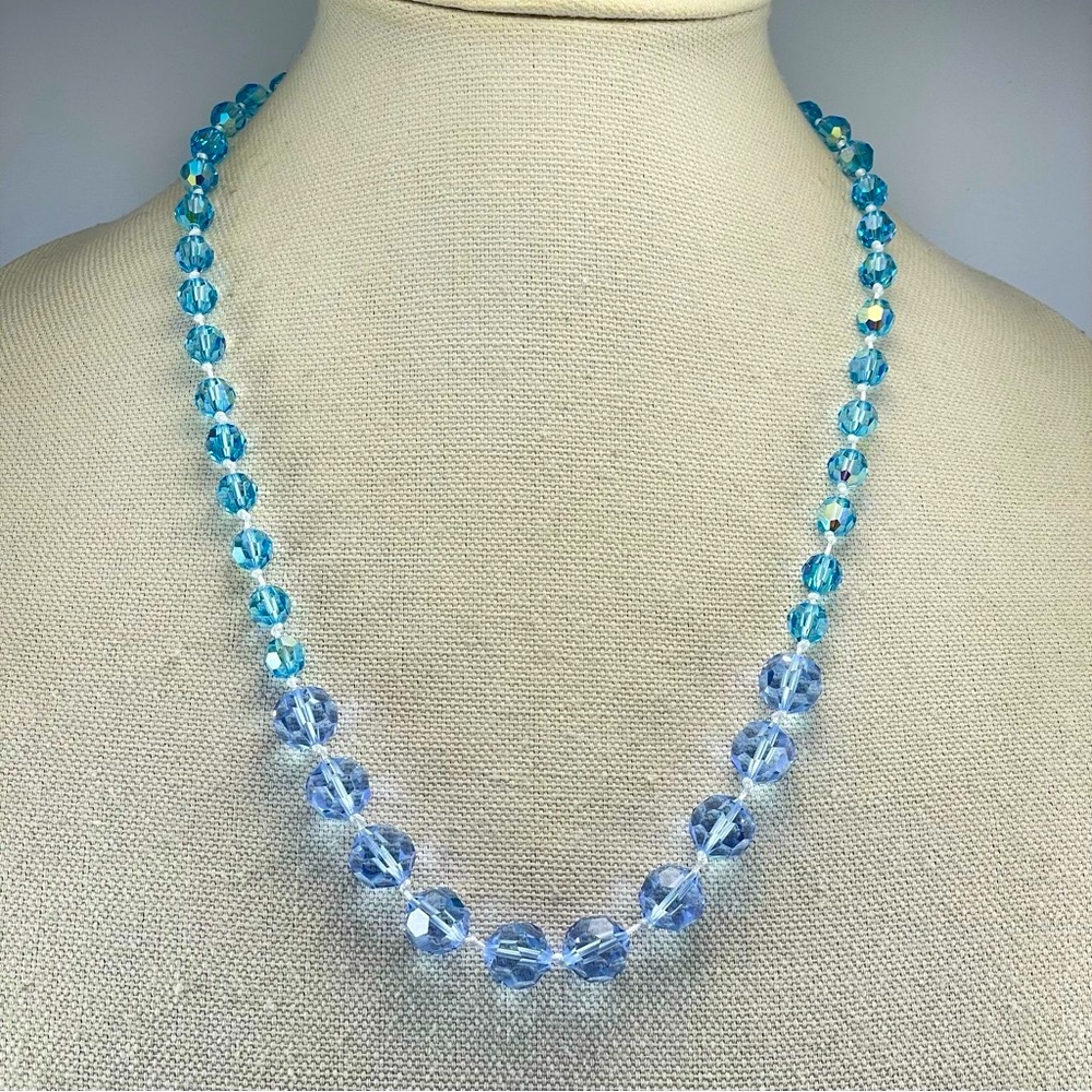 Hand Crafted Blue Purple Swarovski Crystal Faceted AB Beaded Knotted Necklace